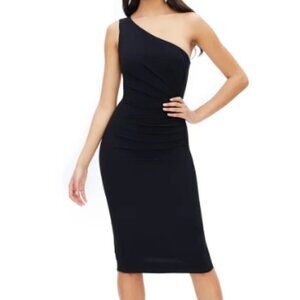 Dress The Population Martine Stretch‎ Crepe One-Shoulder Dress in Black sz S